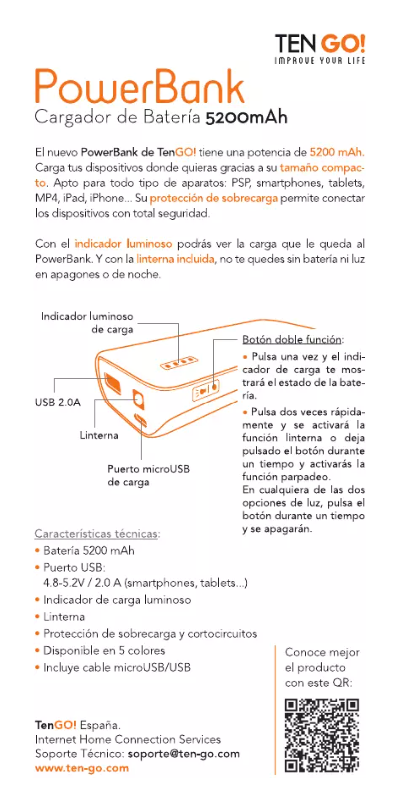 Page 1 de la notice Manuel utilisateur TenGO Power Bank 5200