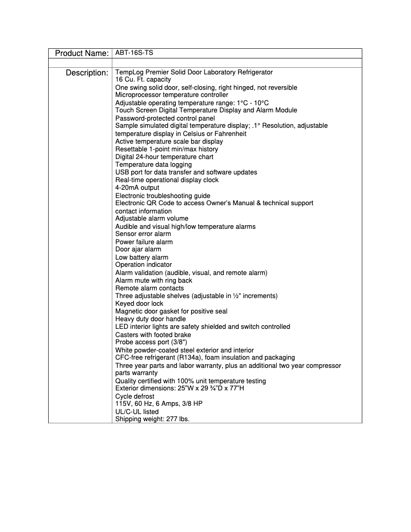 Page 1 de la notice Manuel utilisateur American BioTech Supply ABT-16S-TS