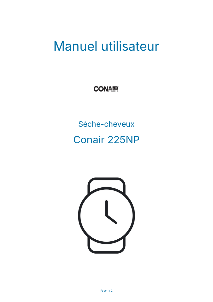 Page n°1 - Manuel utilisateur Conair 225NP