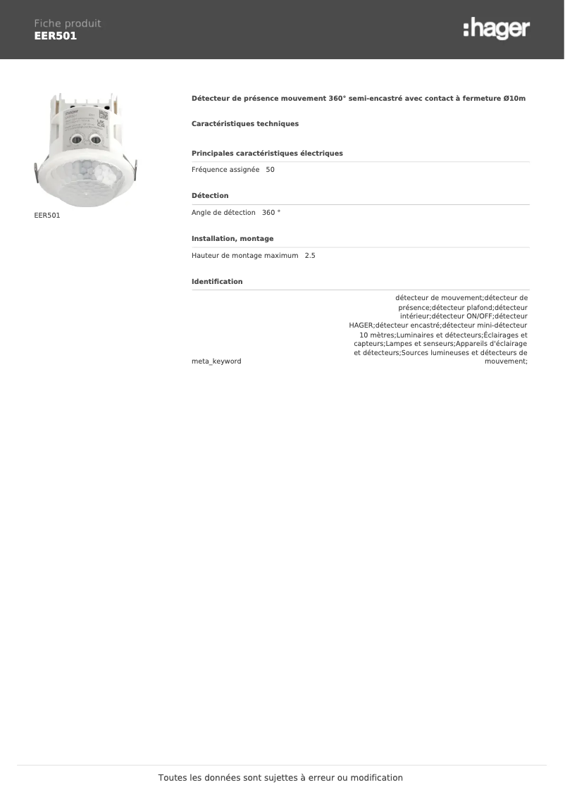 Image de la première page du manuel de l'appareil EER501