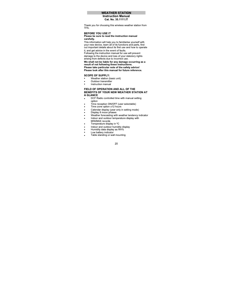 Página 1 del manual Manual de usuario TFA Xeno