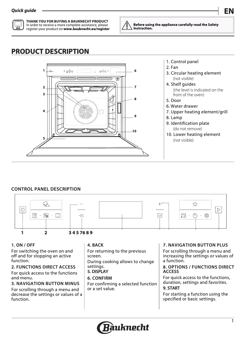Page 1 of the manual Safety Instructions Bauknecht BIK7 CPH8TS PT CH