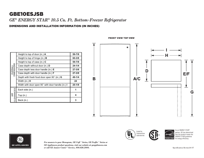 Page n°1 - Fiche technique GE GBE10ESJSB
