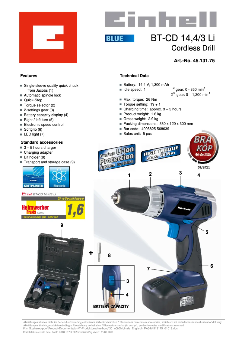 Page n°1 - Mode d'emploi Einhell BT-CD 14,4/3 Li
