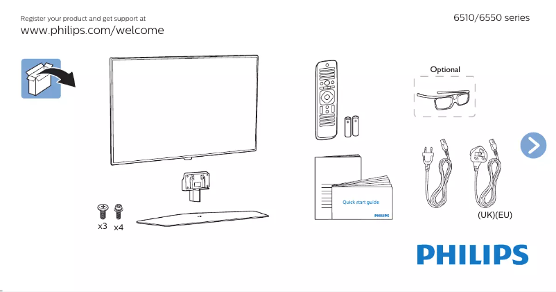 Page 1 of the manual Quick Start Guide Philips 6500 series 50PFK6510