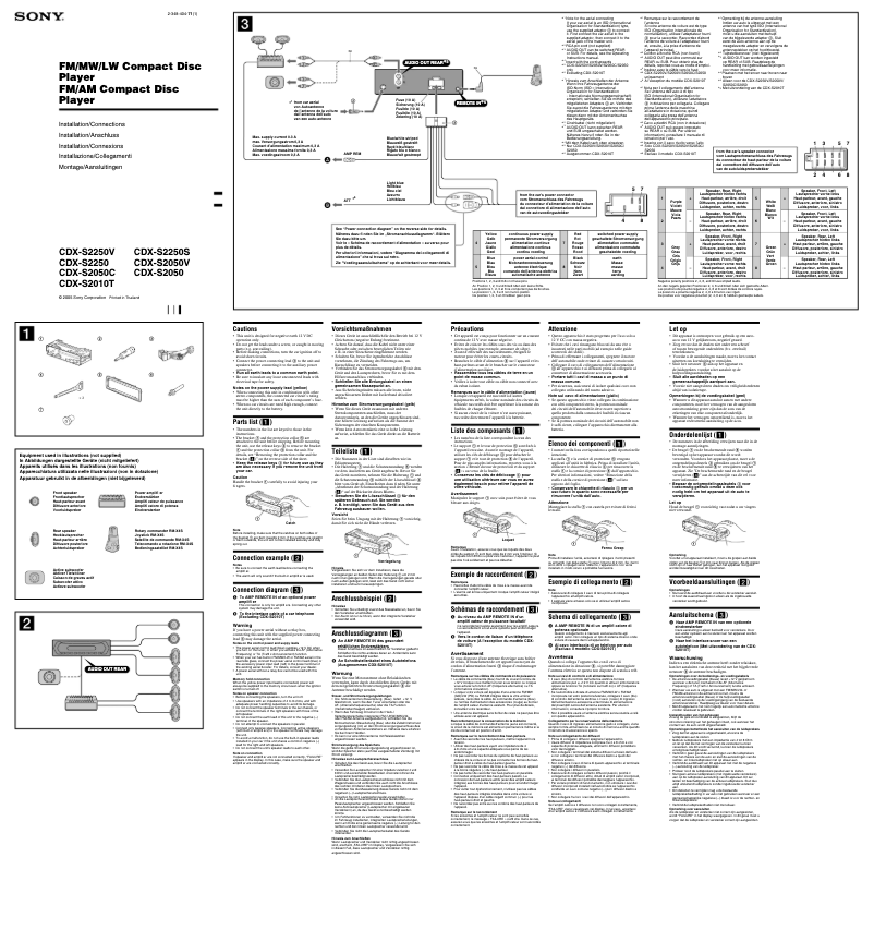 Page 1 de la notice Guide d'installation Sony CDX-S2050V