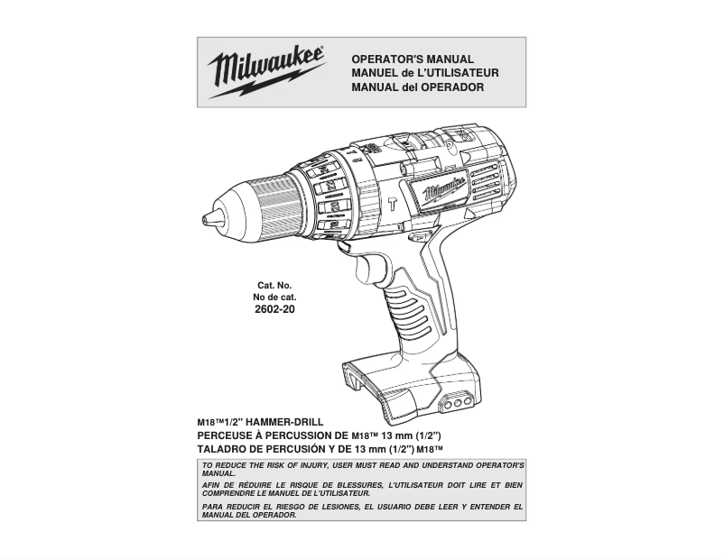 Page n°1 - Manuel utilisateur Milwaukee M18 2602-20