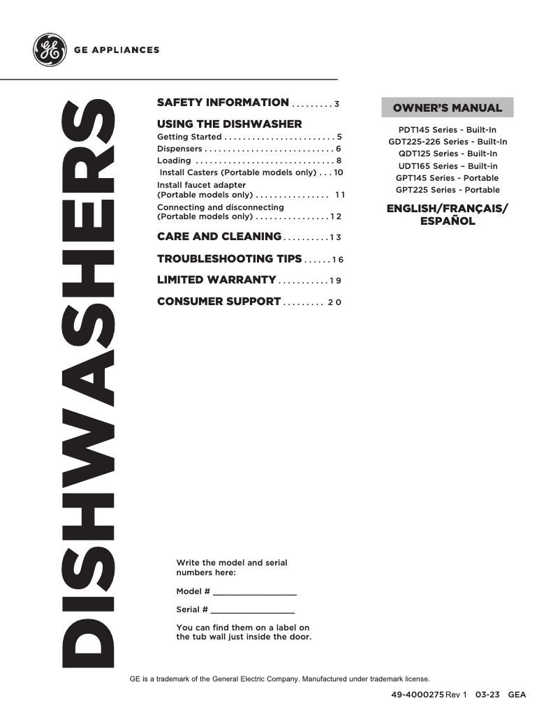 Image de la première page du manuel de l'appareil GDT225SSLSS