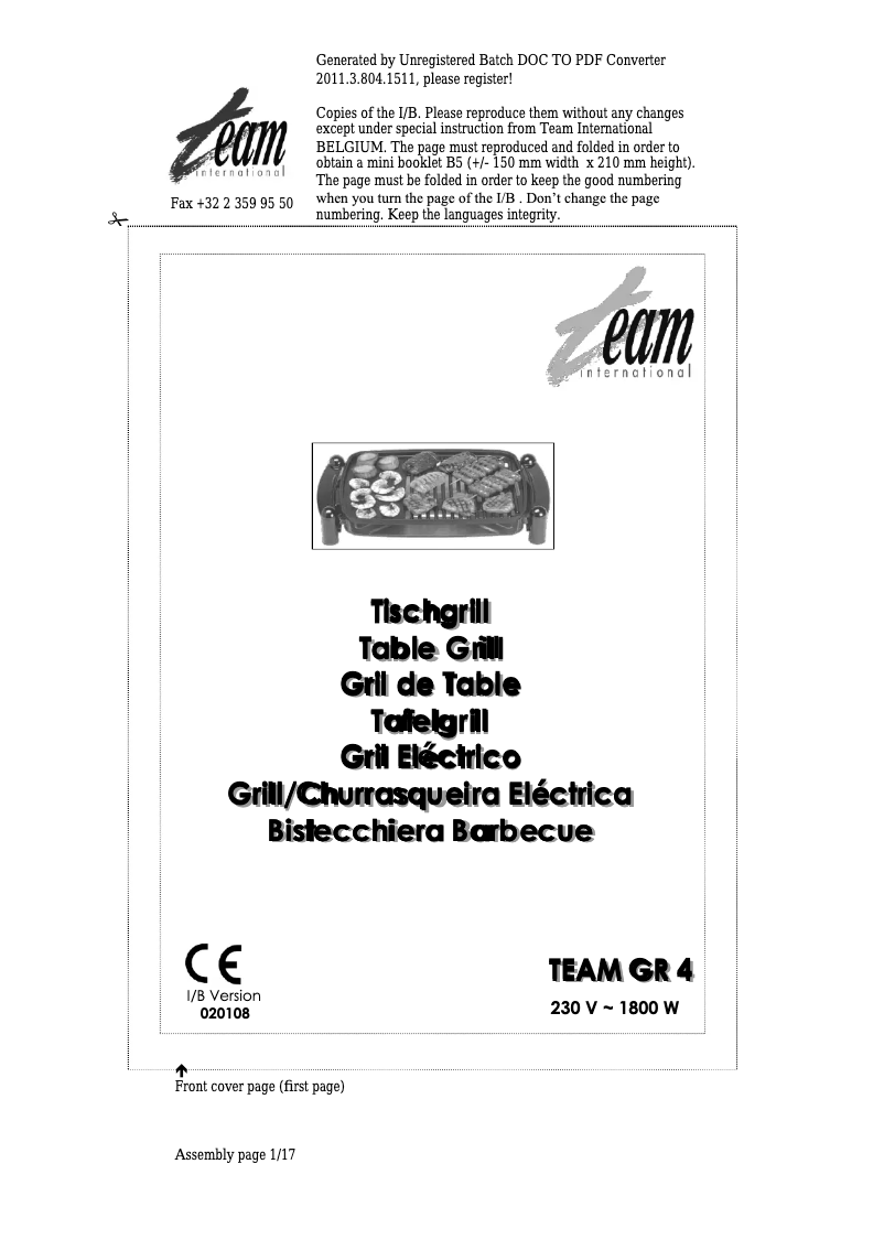 Page 1 de la notice Manuel utilisateur Team GR 4