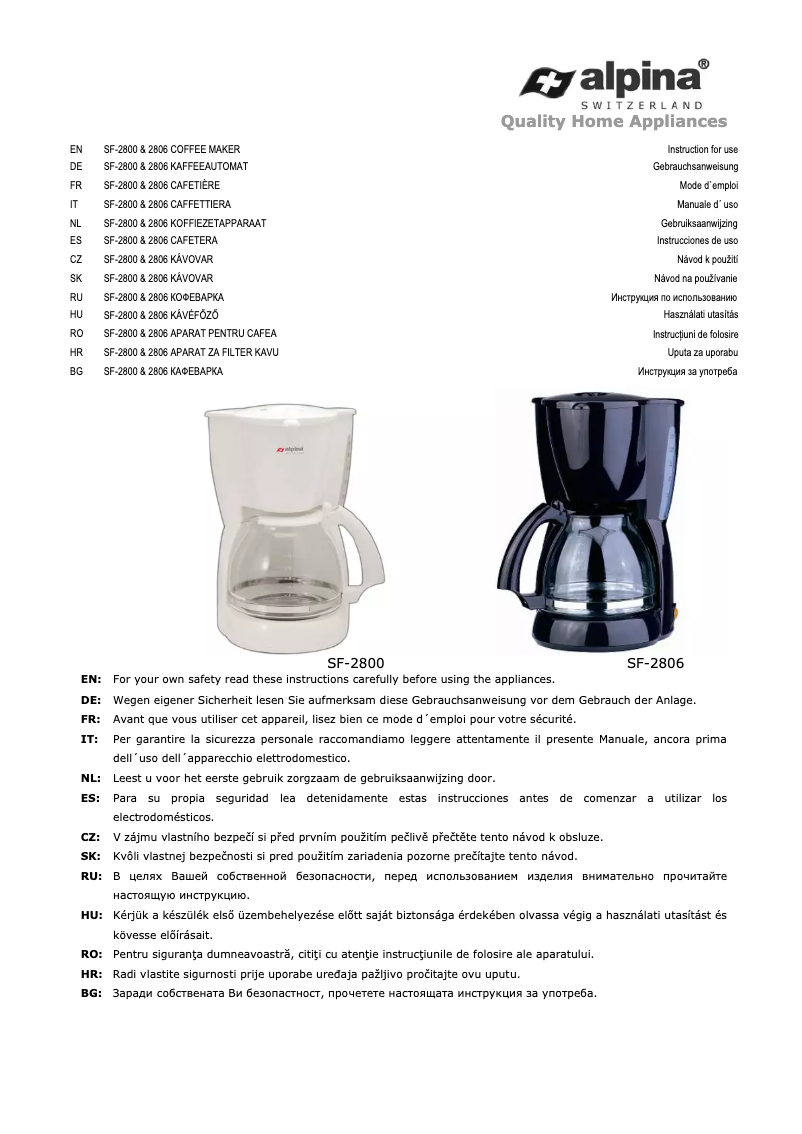 Page 1 de la notice Manuel utilisateur Alpina SF-2806