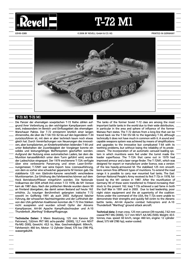 Page 1 de la notice Manuel utilisateur Revell T-72 M1