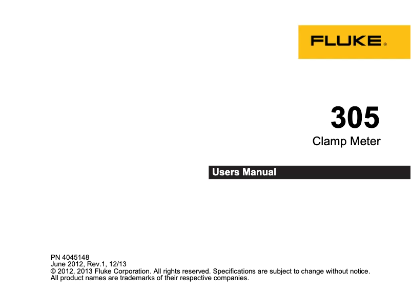 Page n°1 - Manuel utilisateur Fluke 305