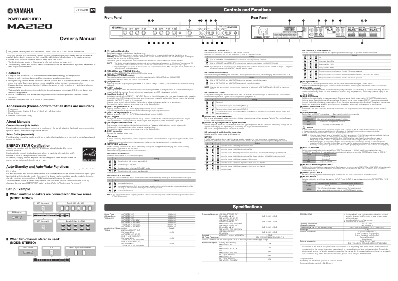 Page n°1 - Manuel utilisateur Yamaha MA2120