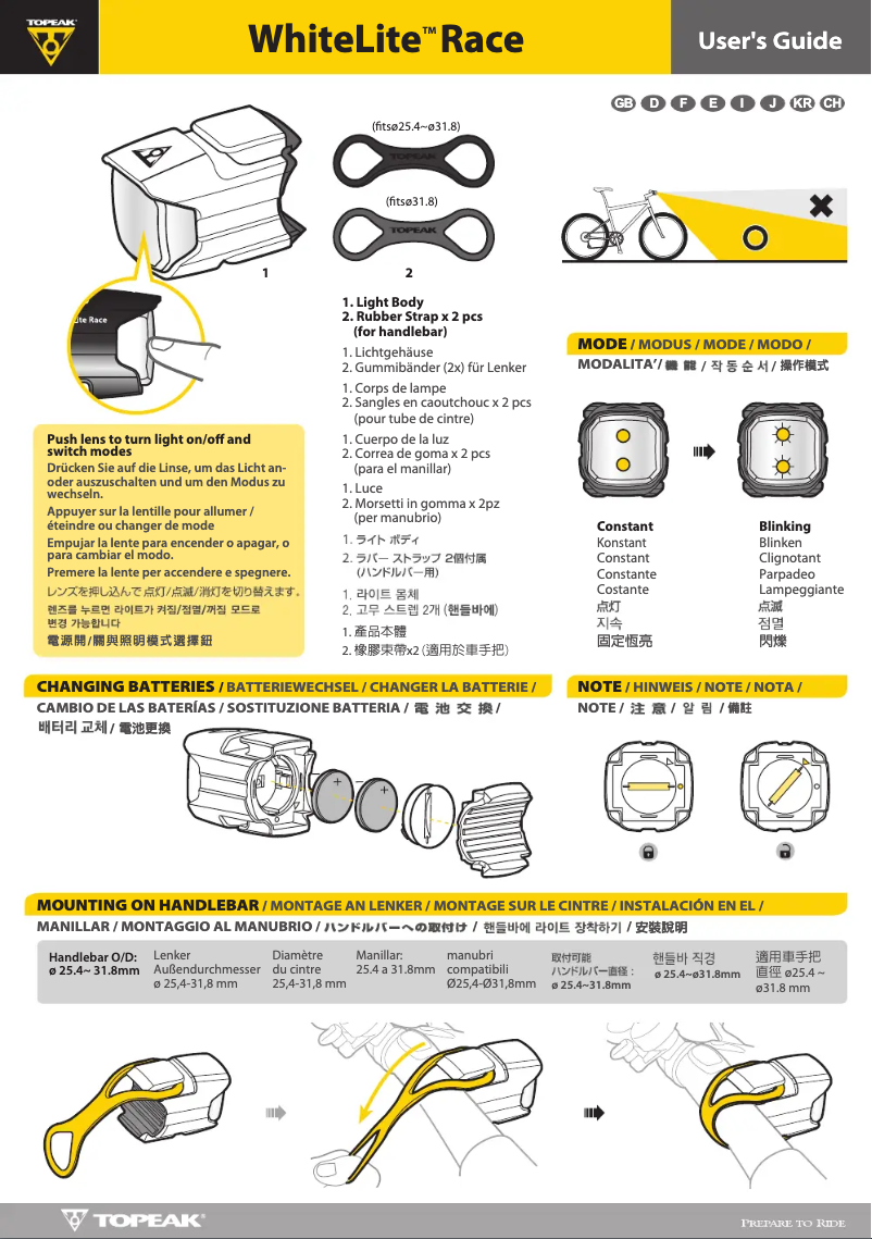 Page 1 de la notice Manuel utilisateur Topeak WhiteLite Race