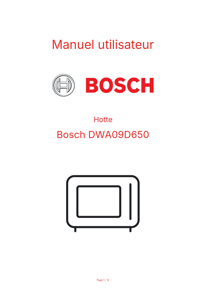 Page n°1 - Manuel utilisateur Bosch DWA09D650