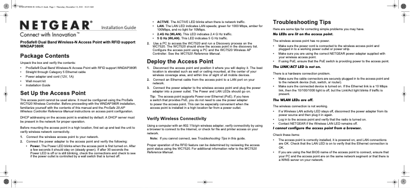 Imagen de la primera página del manual del dispositivo WNDAP380R