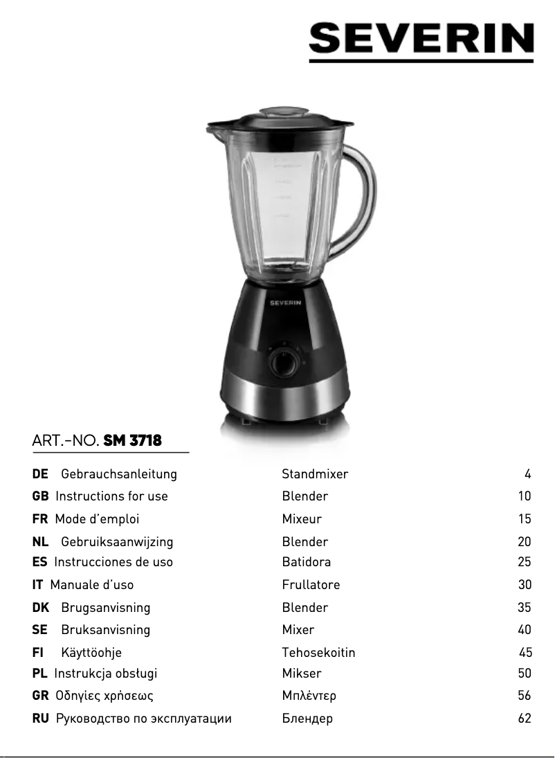 Page 1 de la notice Fiche technique Severin SM 3718