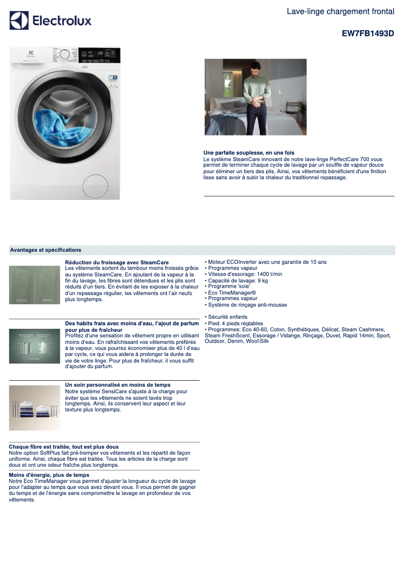 Page n°1 - Fiche technique Electrolux EW7FB1493D