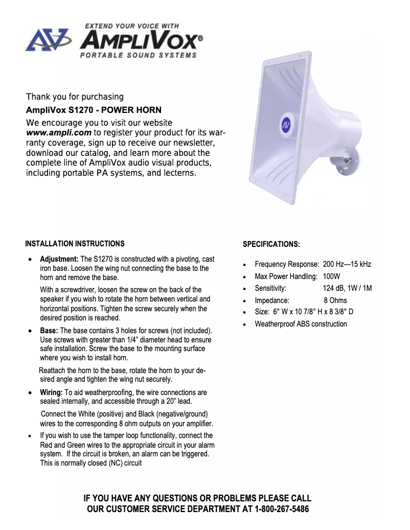 Page 1 de la notice Manuel utilisateur AmpliVox S1270