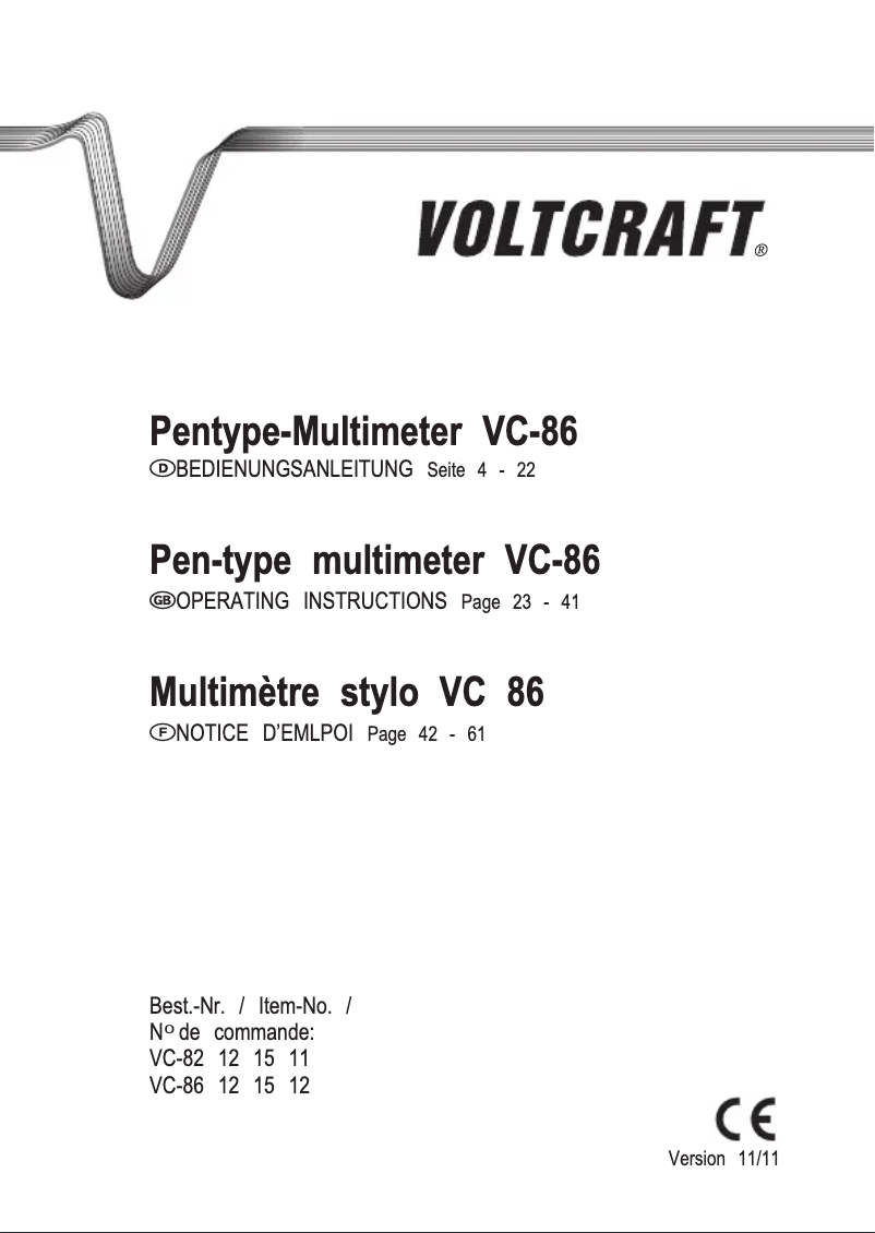 Page n°1 - Manuel utilisateur Voltcraft VC 86