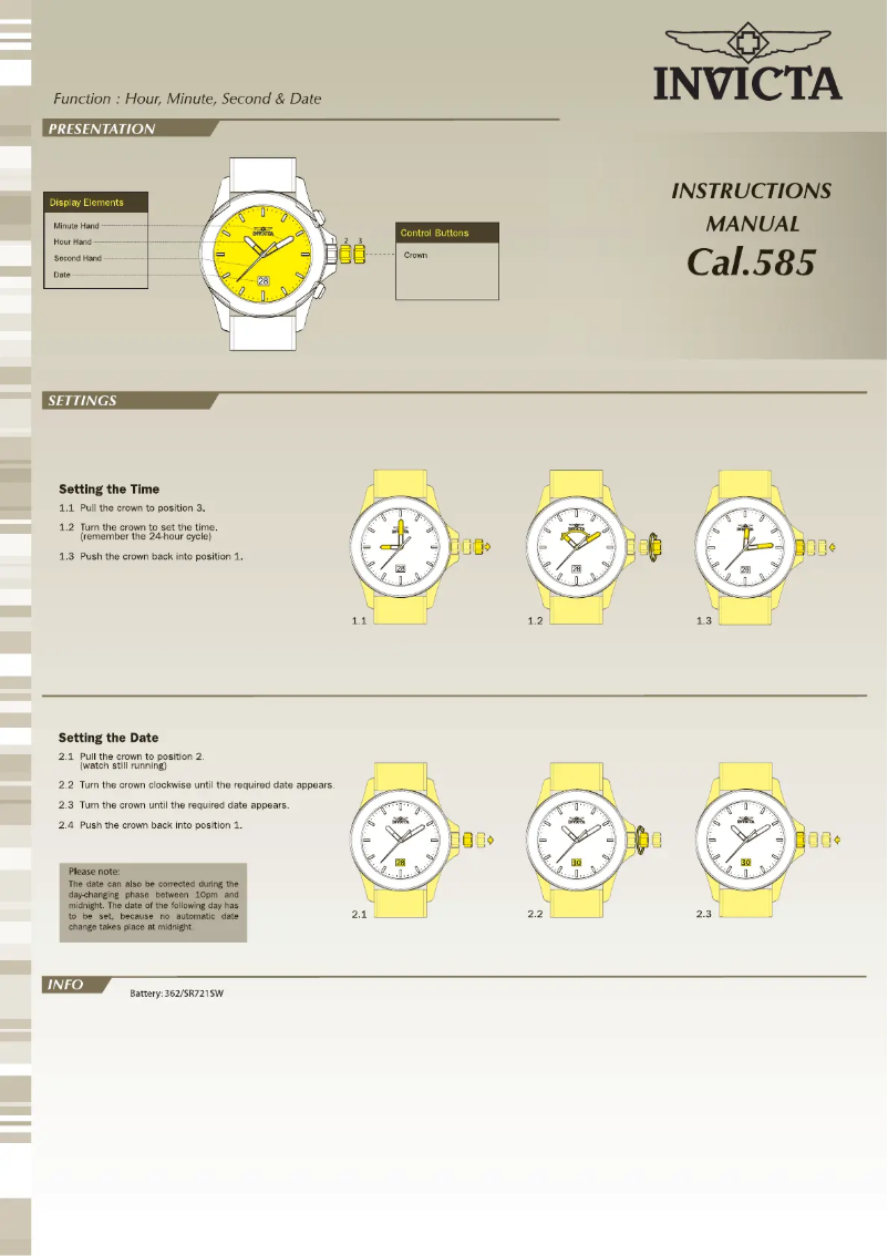 Page n°1 - Manuel utilisateur Invicta Pro Diver 17388