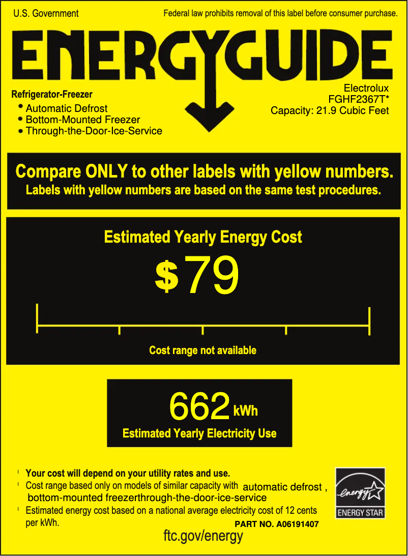 Page 1 de la notice Label énergétique Frigidaire FGHF2367T