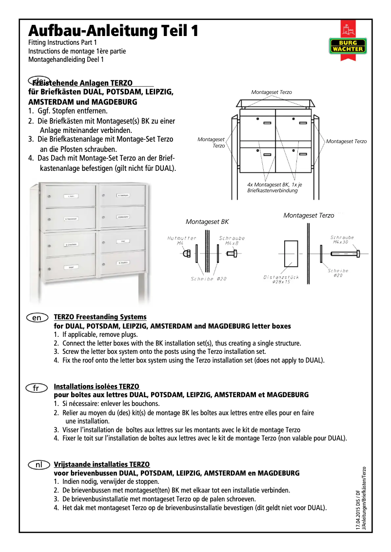 Page 1 de la notice Manuel utilisateur Burg Wächter Dual Front 3821 Ni