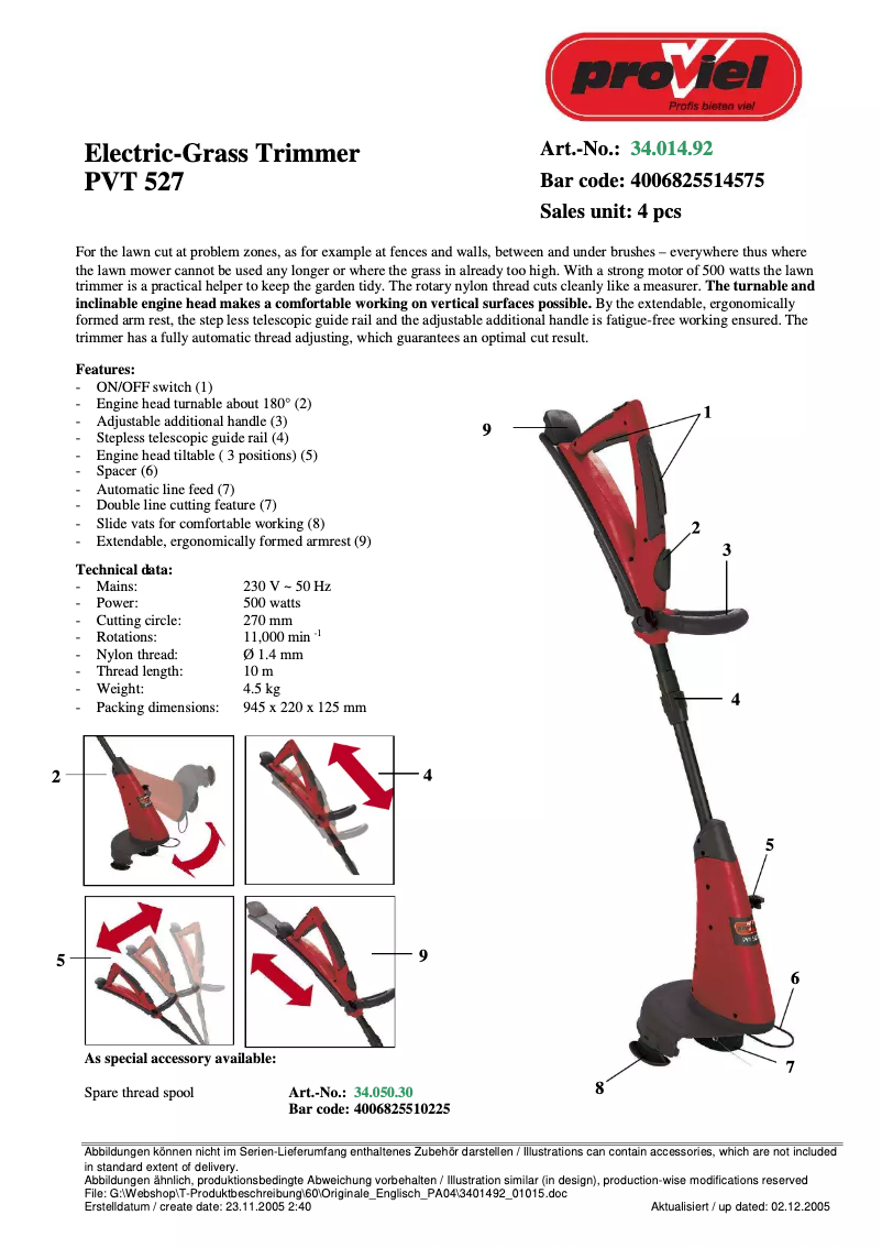 Page 1 de la notice Manuel utilisateur Proviel PVT 527