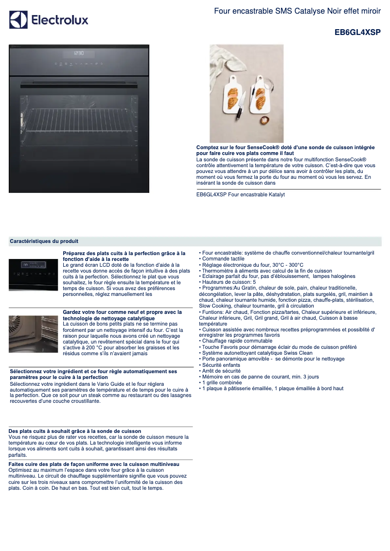Page 1 de la notice Fiche technique Electrolux EB6GL4XSP