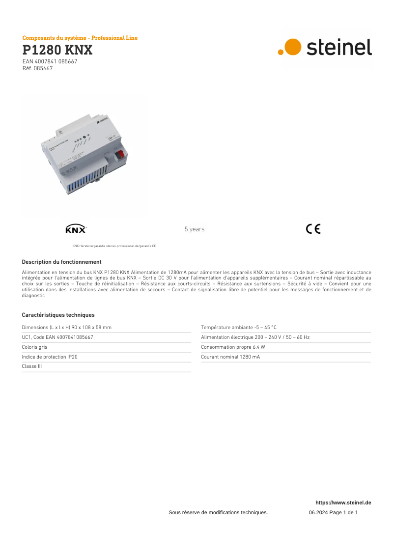 Image de la première page du manuel de l'appareil P1280 KNX