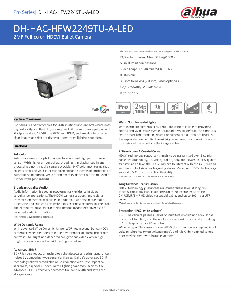 Page n°1 - Fiche technique Dahua Technology HAC-HFW2249TU-A-LED
