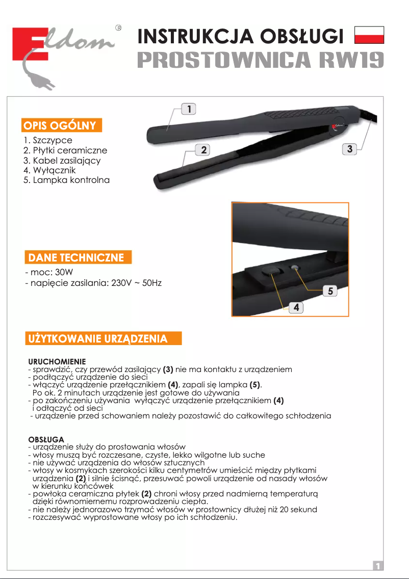 Page 1 de la notice Manuel utilisateur Eldom RW19