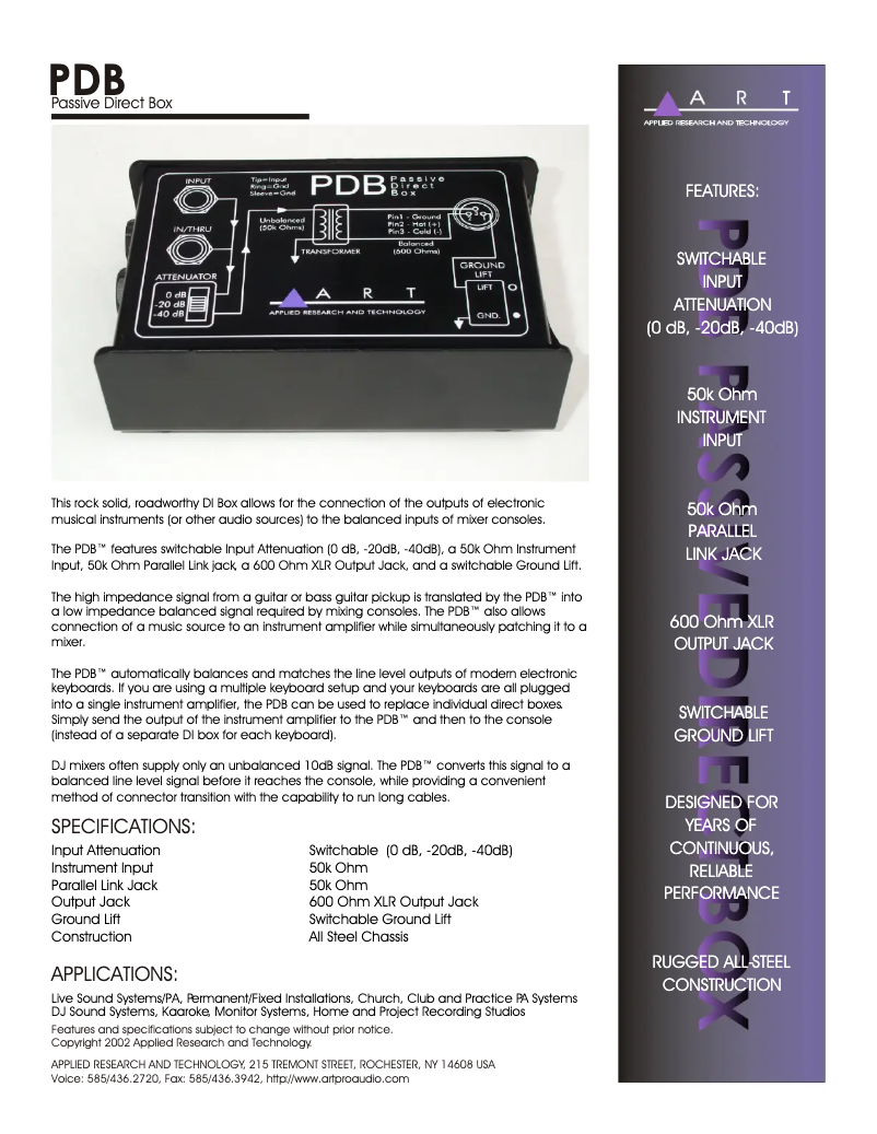 Page n°1 - Fiche technique ART PDB