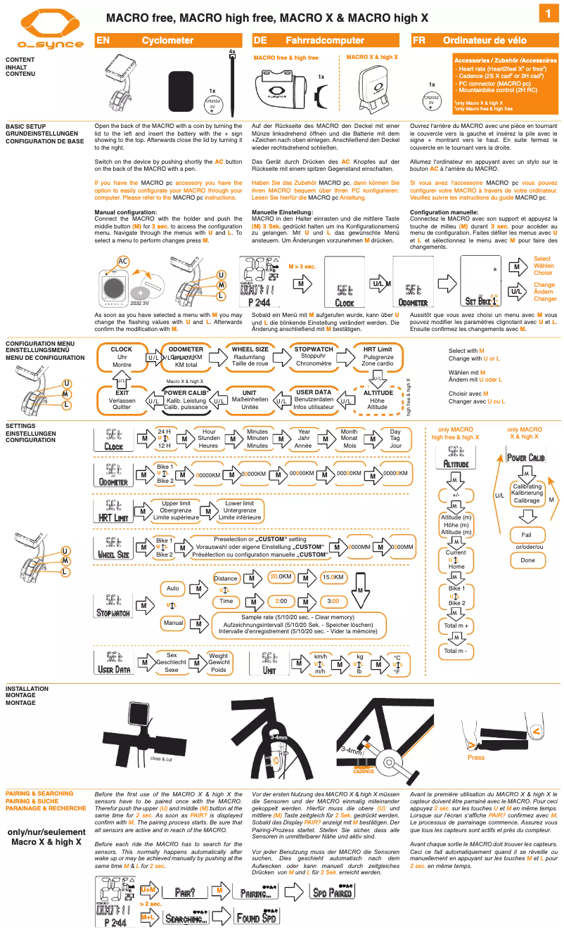 Page 1 de la notice Manuel utilisateur O-Synce Macro free
