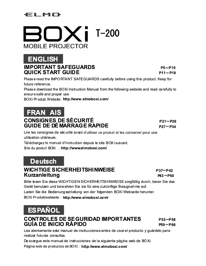 Page 1 de la notice Guide de démarrage rapide Elmo BOXi T-200