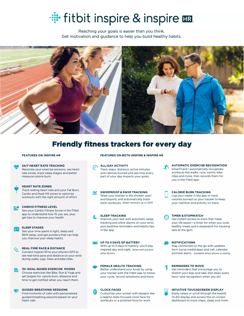Page 1 de la notice Brochure Fitbit Inspire HR