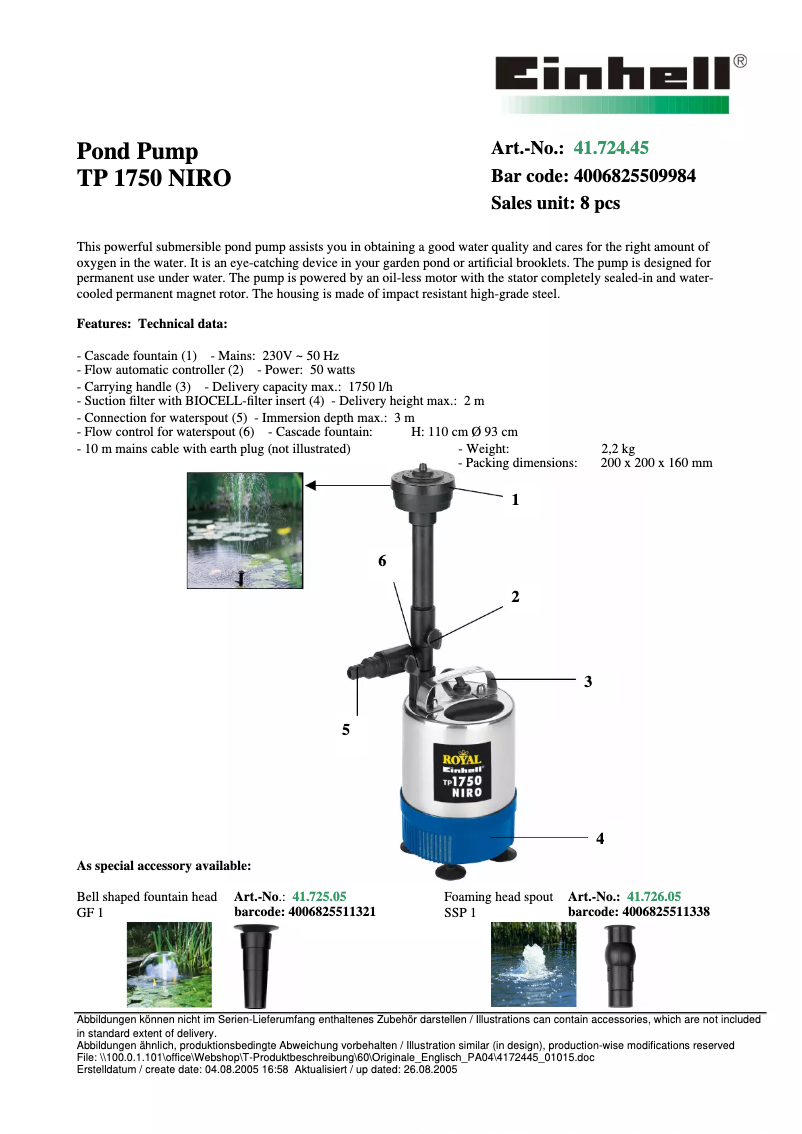 Image de la première page du manuel de l'appareil TP 1750 Niro