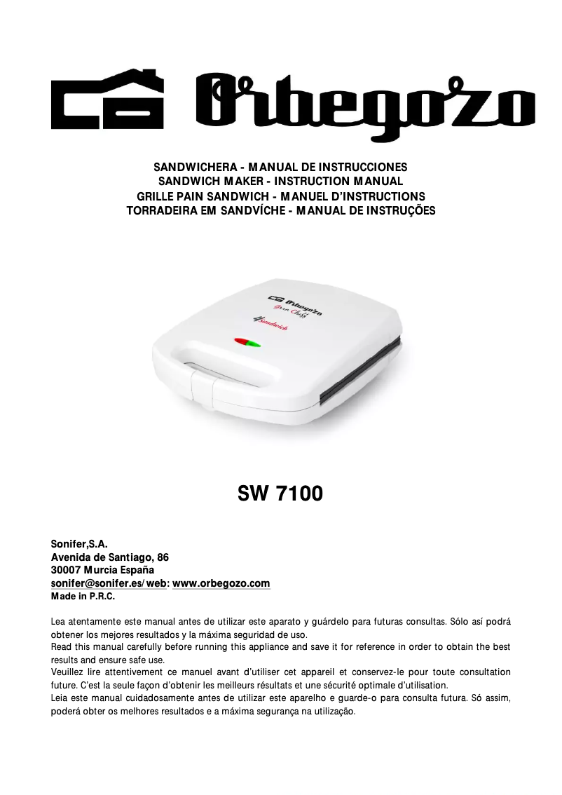 Page 1 de la notice Manuel utilisateur Orbegozo SW 7100