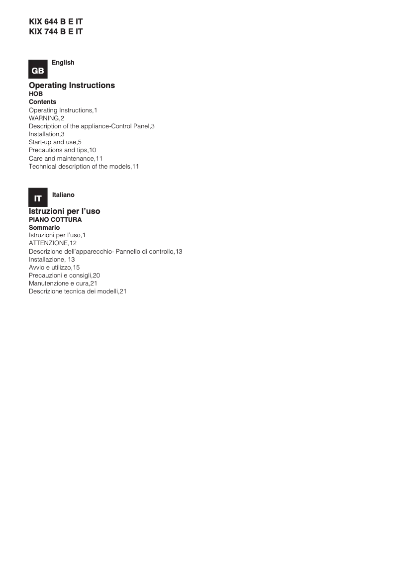 Page n°1 - Manuel utilisateur Hotpoint KIX 744 B E IT