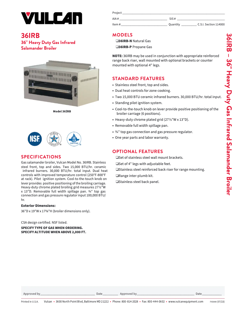 Page n°1 - Fiche technique Vulcan 36IRB