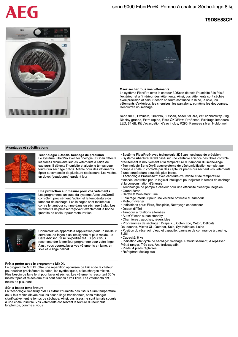 Página 1 del manual Ficha técnica AEG T9DSE88CP