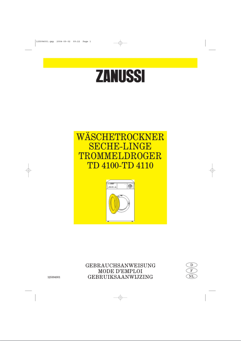 Page n°1 - Manuel utilisateur Zanussi TD 4100 W