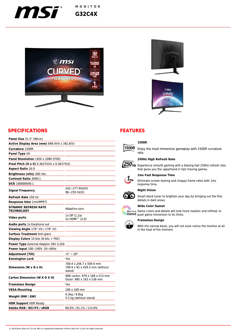 Page n°1 - Fiche technique MSI G32C4X