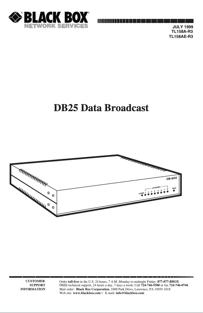 Page 1 de la notice Manuel utilisateur Black Box TL158AE-R3