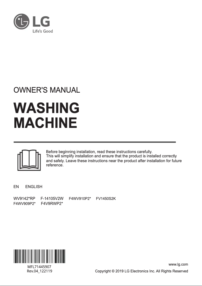 Page 1 de la notice Manuel utilisateur LG WV9142BRP