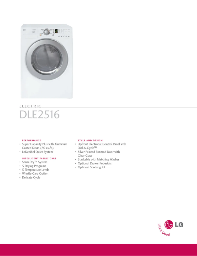 Page 1 de la notice Fiche technique LG DLE2516W
