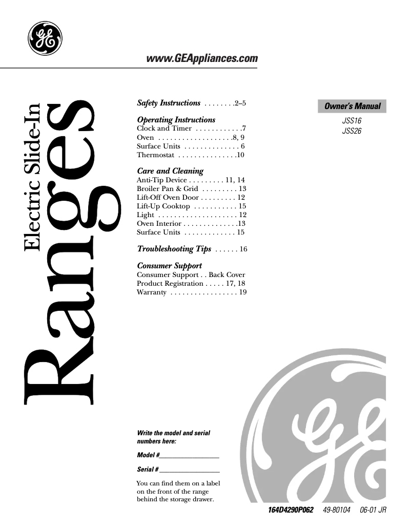 Page 1 de la notice Manuel d'utilisation et d'entretien GE JSS16PDWH