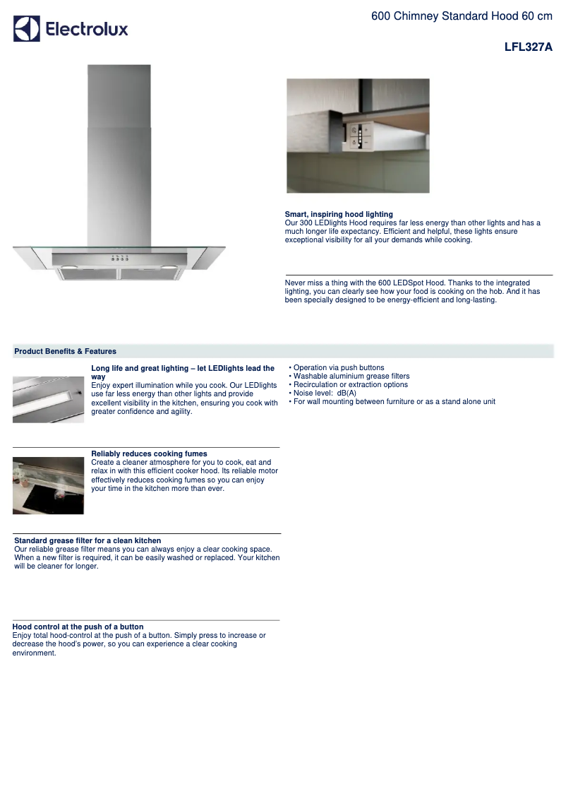 Page 1 de la notice Fiche technique Electrolux LFL327A
