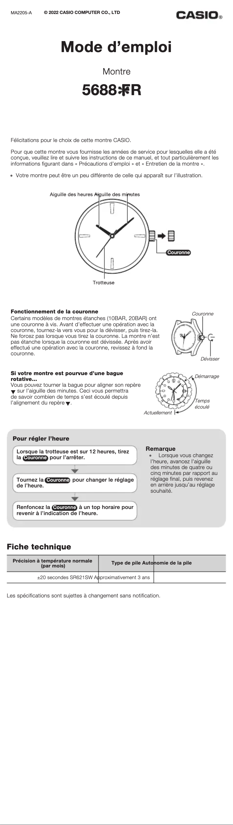 Page n°1 - Manuel utilisateur Casio MTD-130