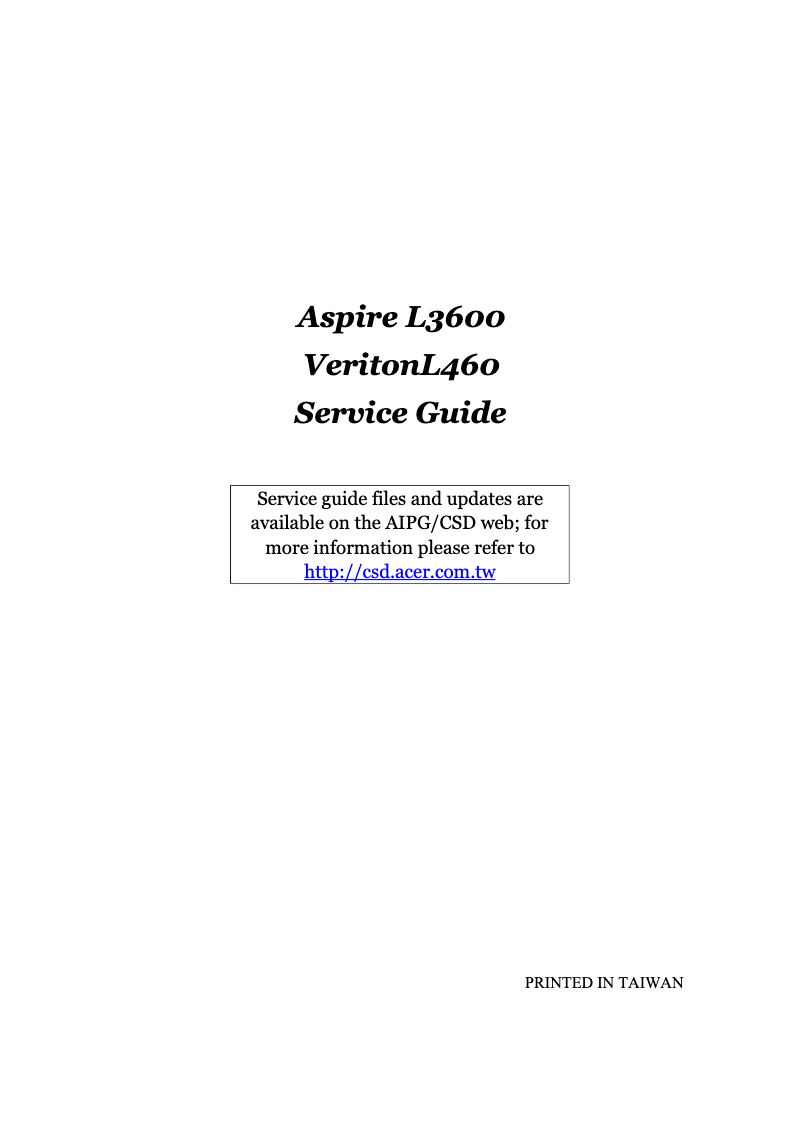 Imagen de la primera página del manual del dispositivo Aspire L3600